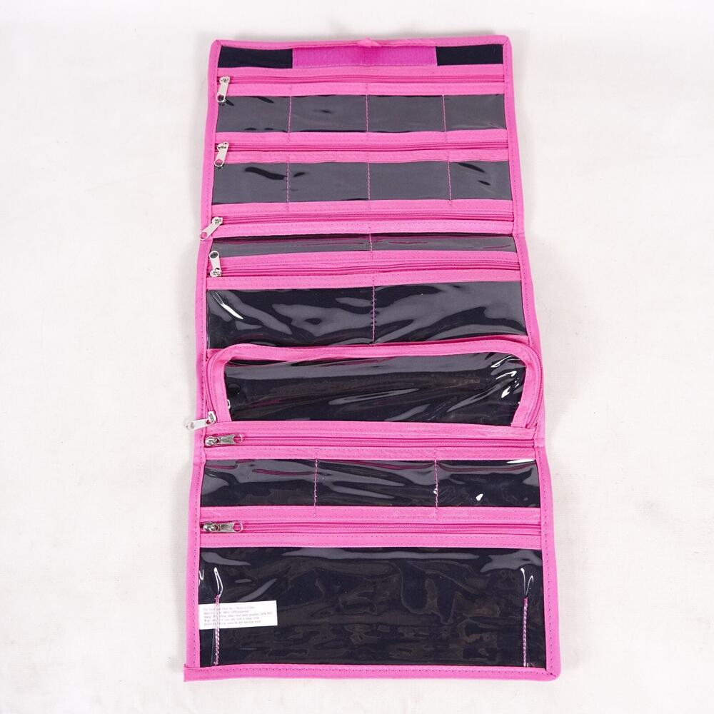 Pink Roll-up Cosmetic Makeup Travel Bag Foldable Storage Organizer Pouch Case